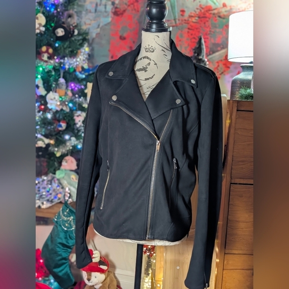VILA Jackets & Blazers - Black Asymmetrical Zip Biker Jacket (Sz 42)